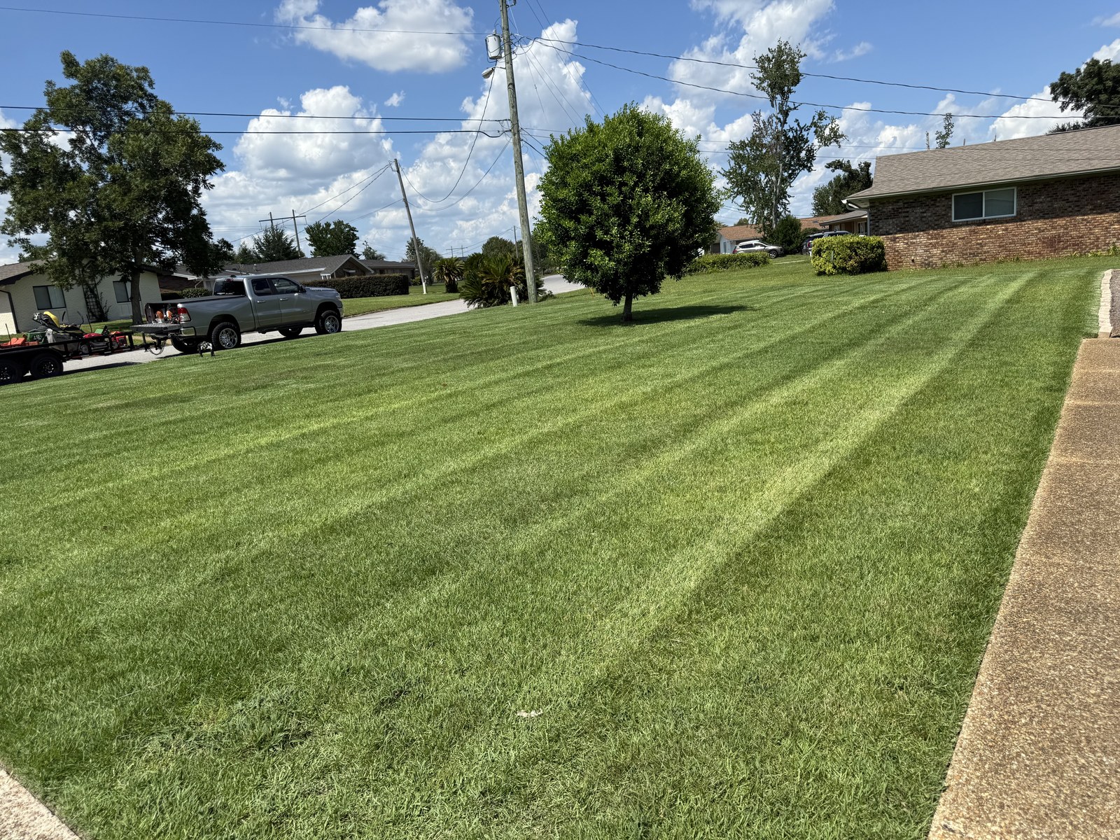 Large lush lawn cared for by Spiced Up Lawn Service